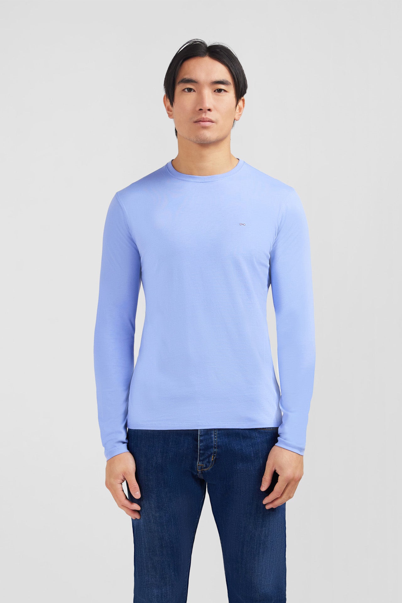 T-shirt bleu col rond à manches longues