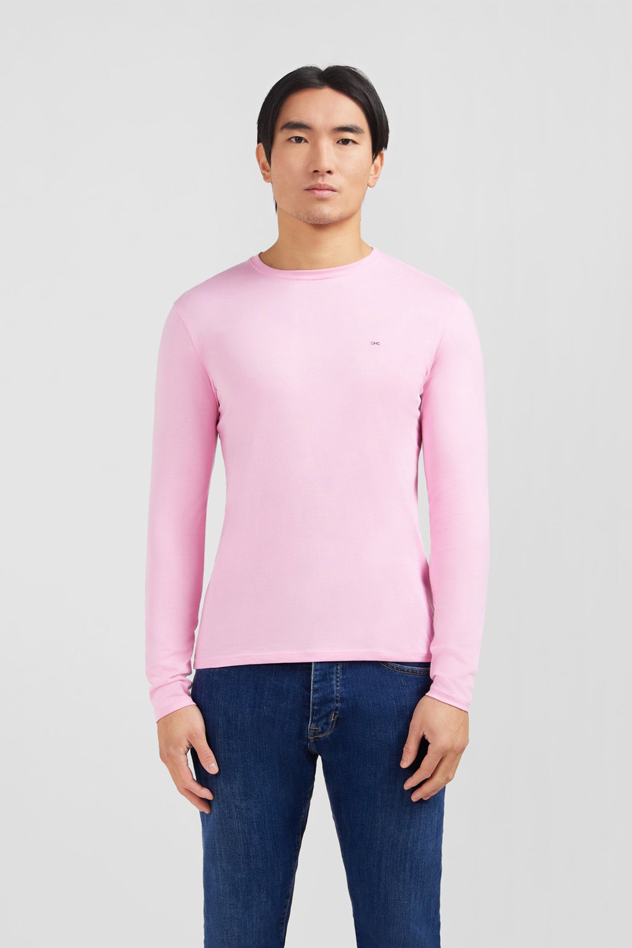 T-Shirt Rosa Rundhalsausschnitt mit lange Ärmel