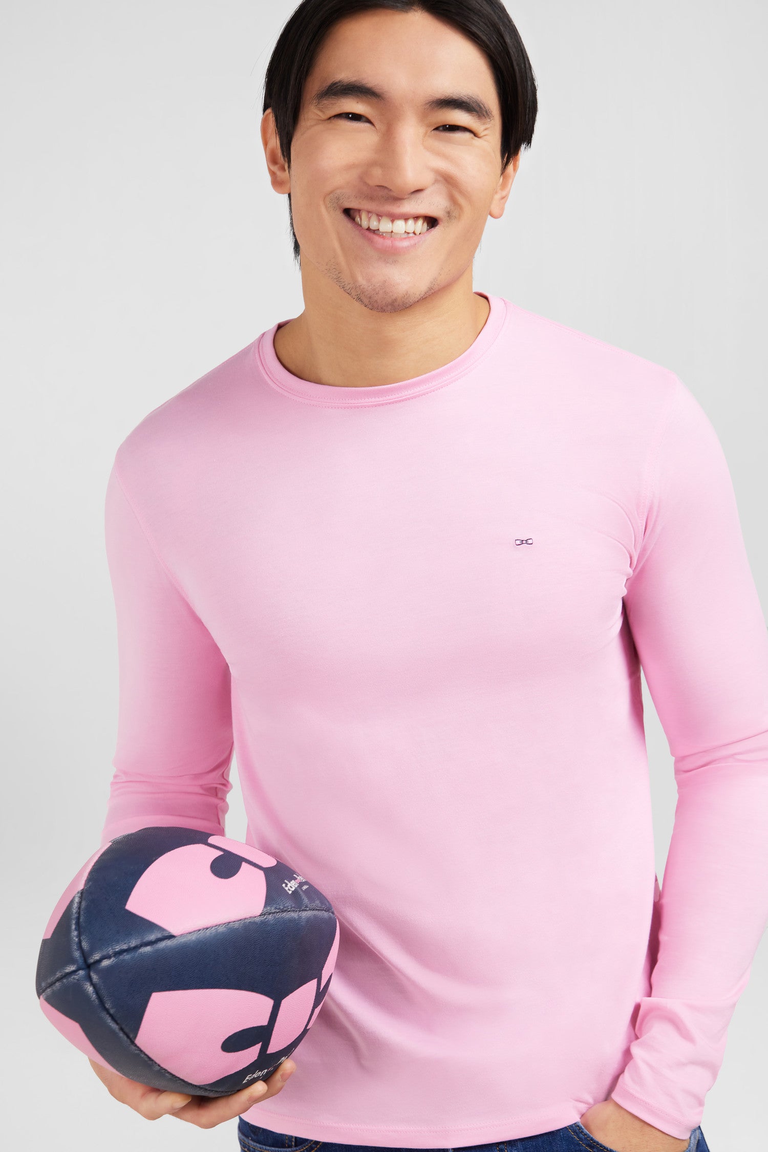 T-Shirt Rosa Rundhalsausschnitt mit lange Ärmel