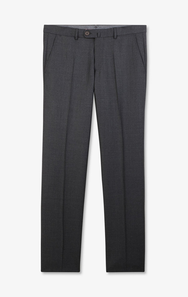 Pantalon regular gris en laine à plis cassés
