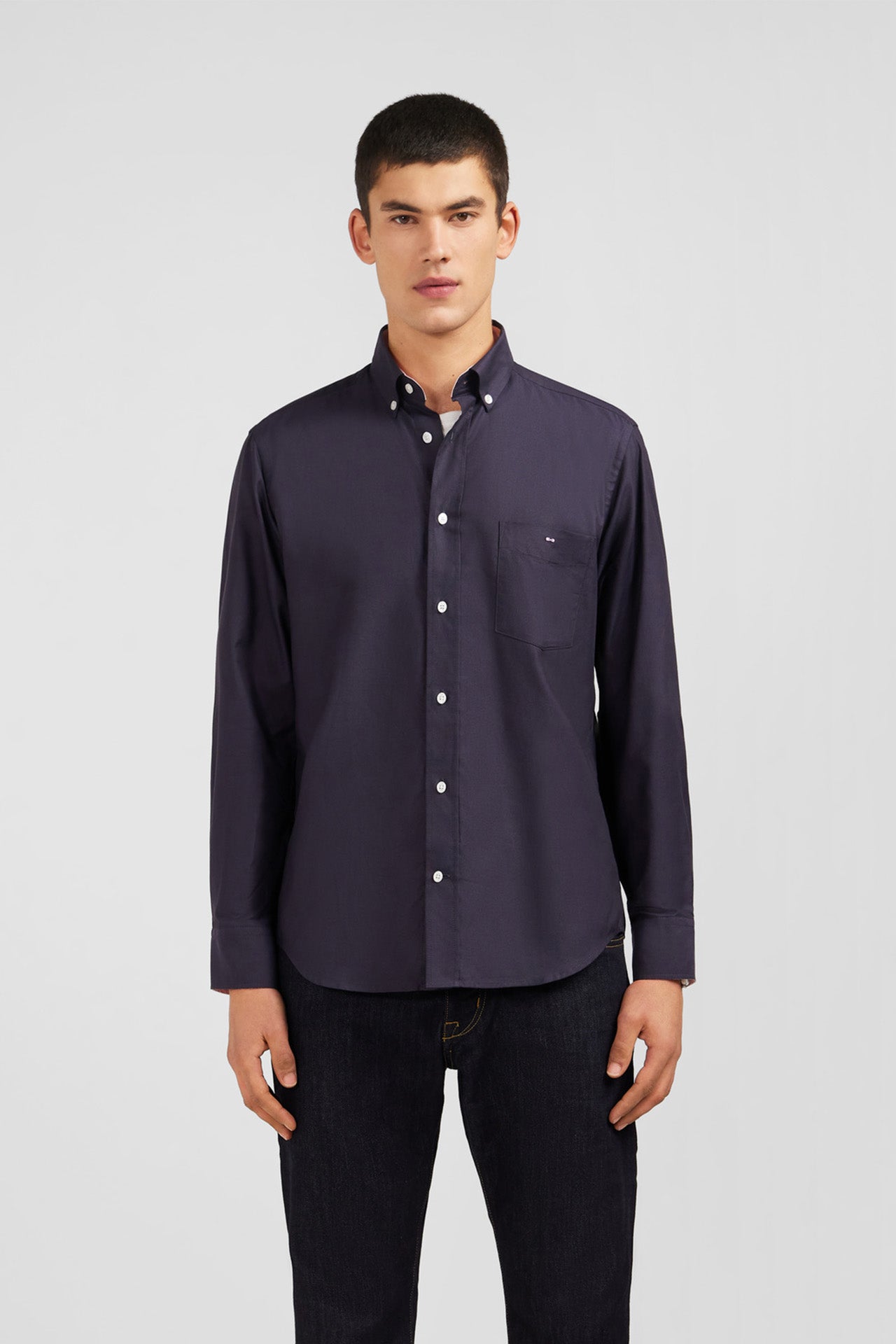 Chemise gris foncé unie en coton