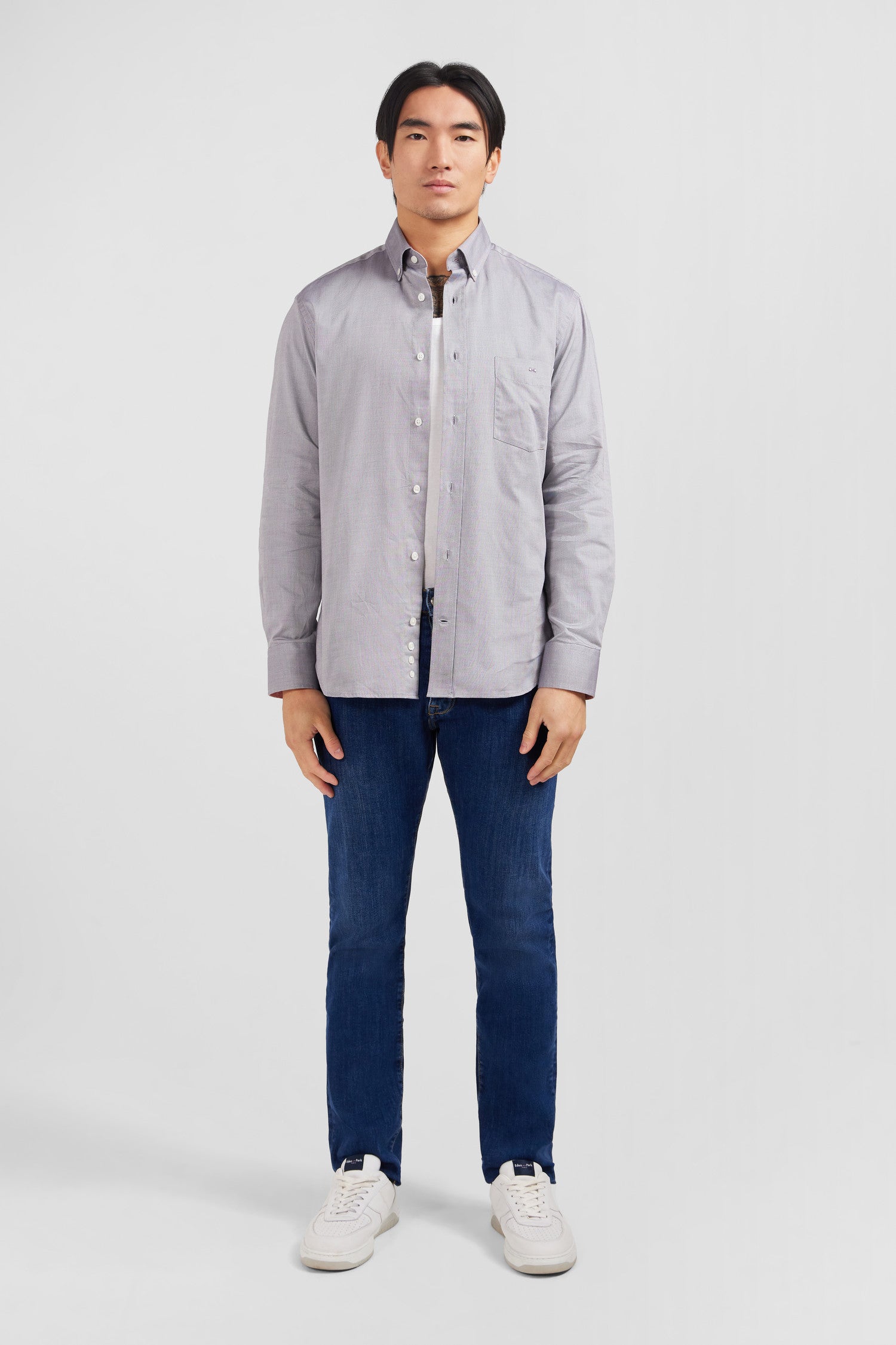 Chemise gris clair unie en coton – Eden Park