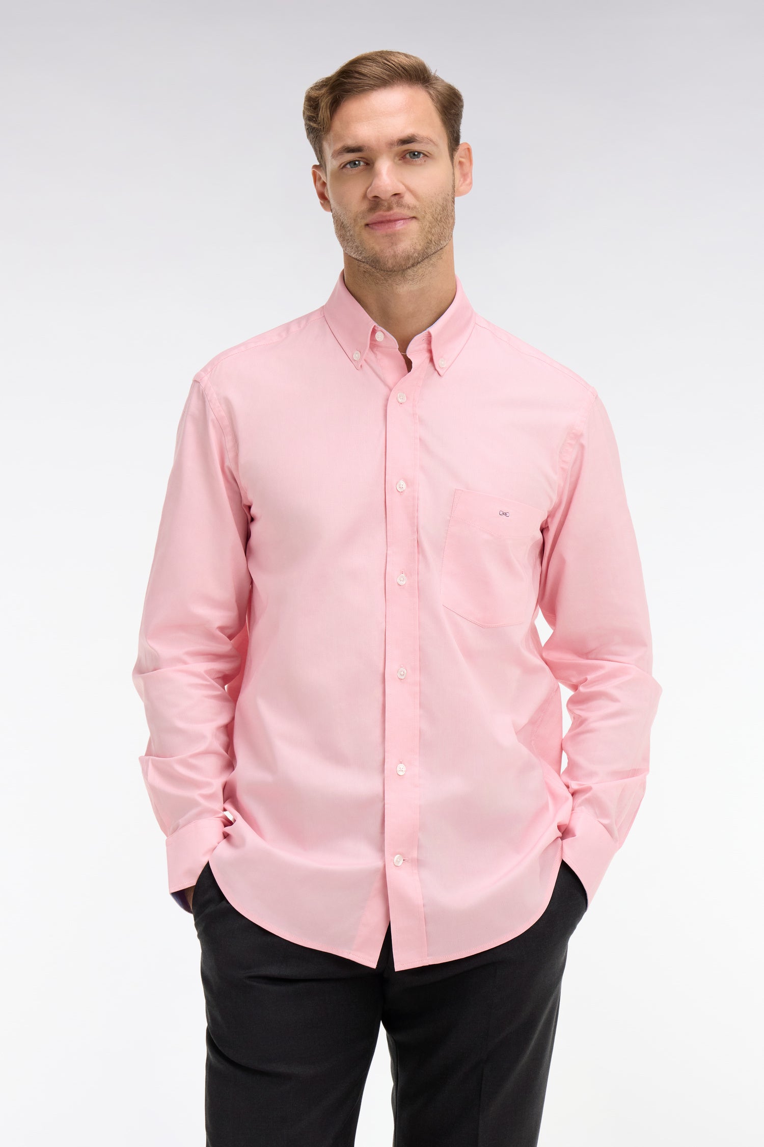 Chemise rose unie en coton