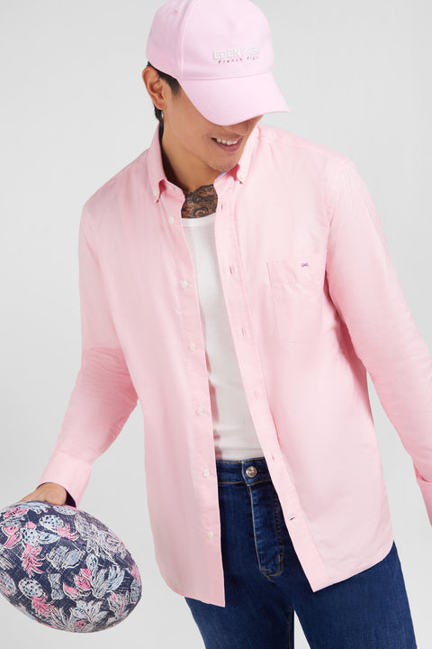 Chemise rose unie en coton - Image 3
