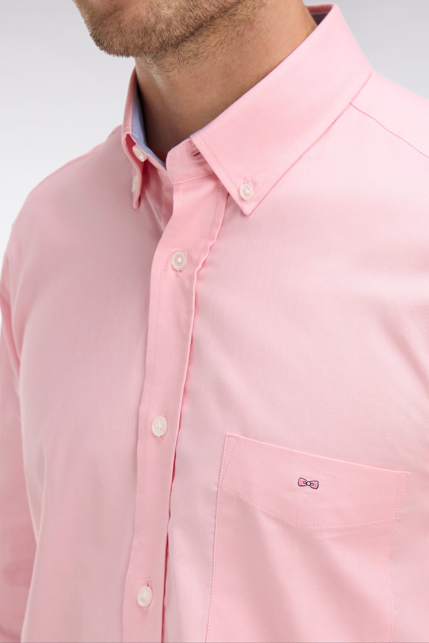 Chemise rose unie en coton