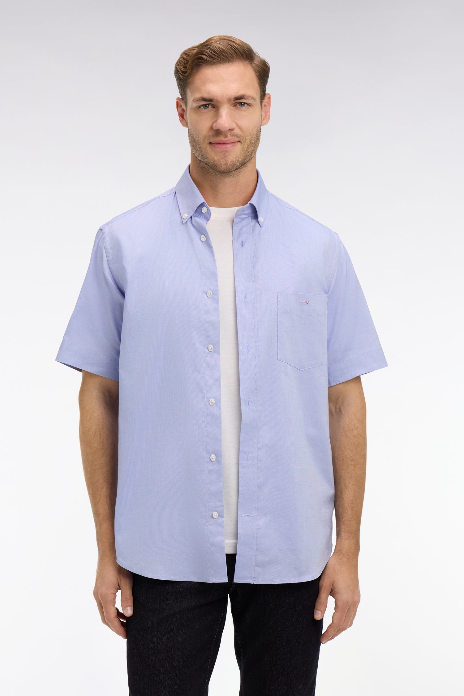 Chemisette bleu unie en coton