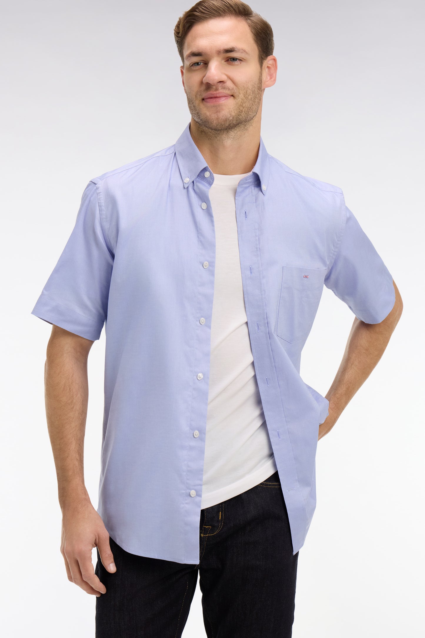 Short sleeved blue cotton shirt