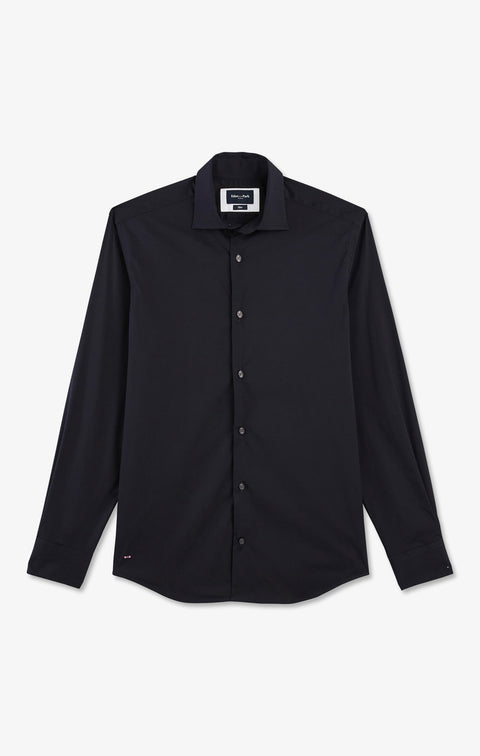Chemise bleu marine slim en popeline stretch - Image 3