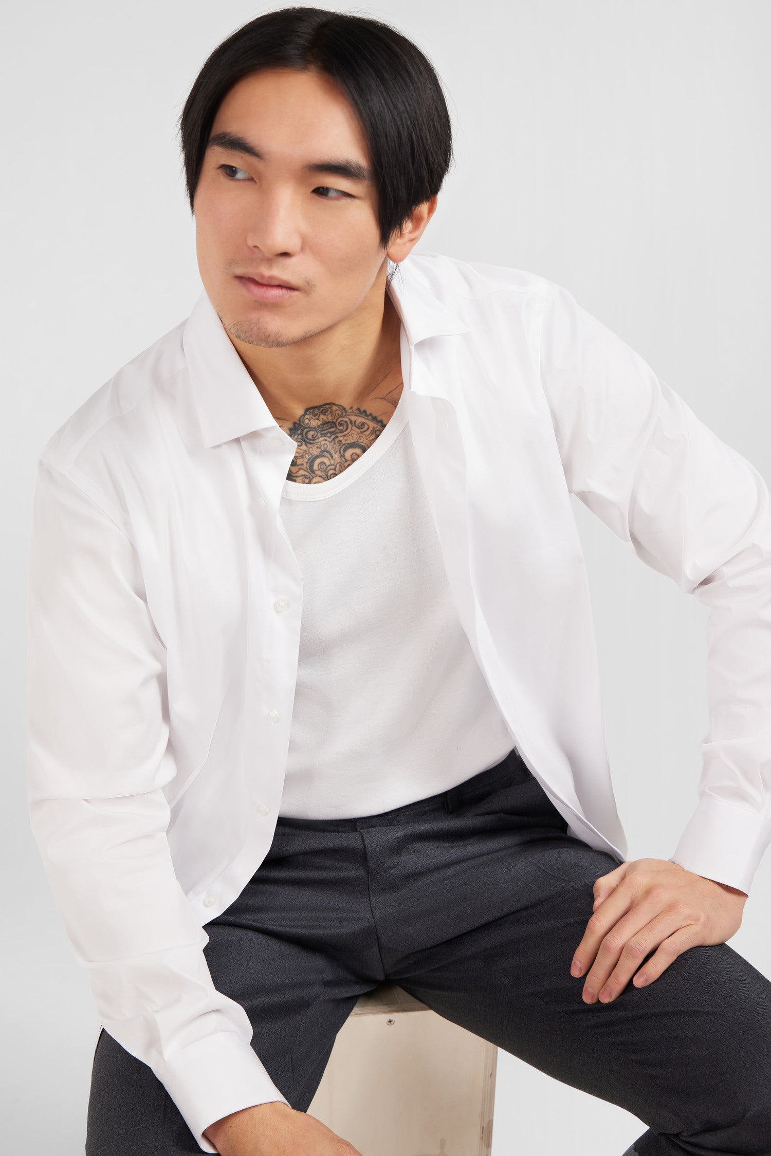 Chemise blanche slim en popeline stretch Eden Park