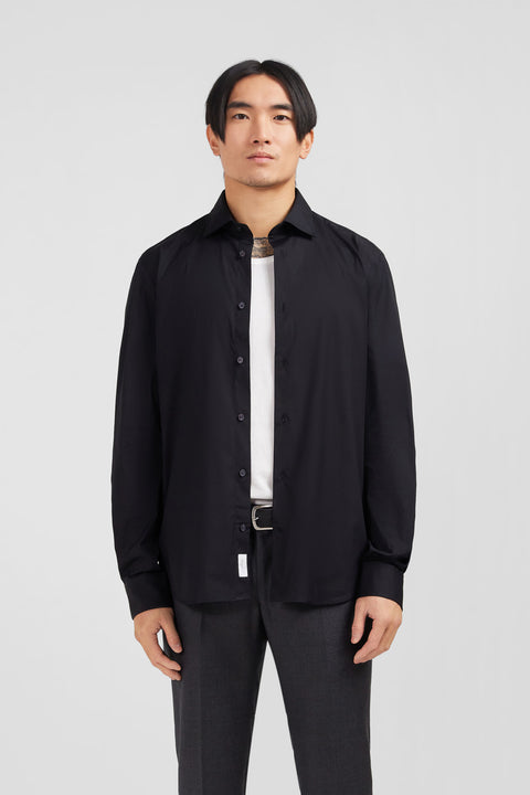 Chemise noir slim en popeline stretch - Image 1
