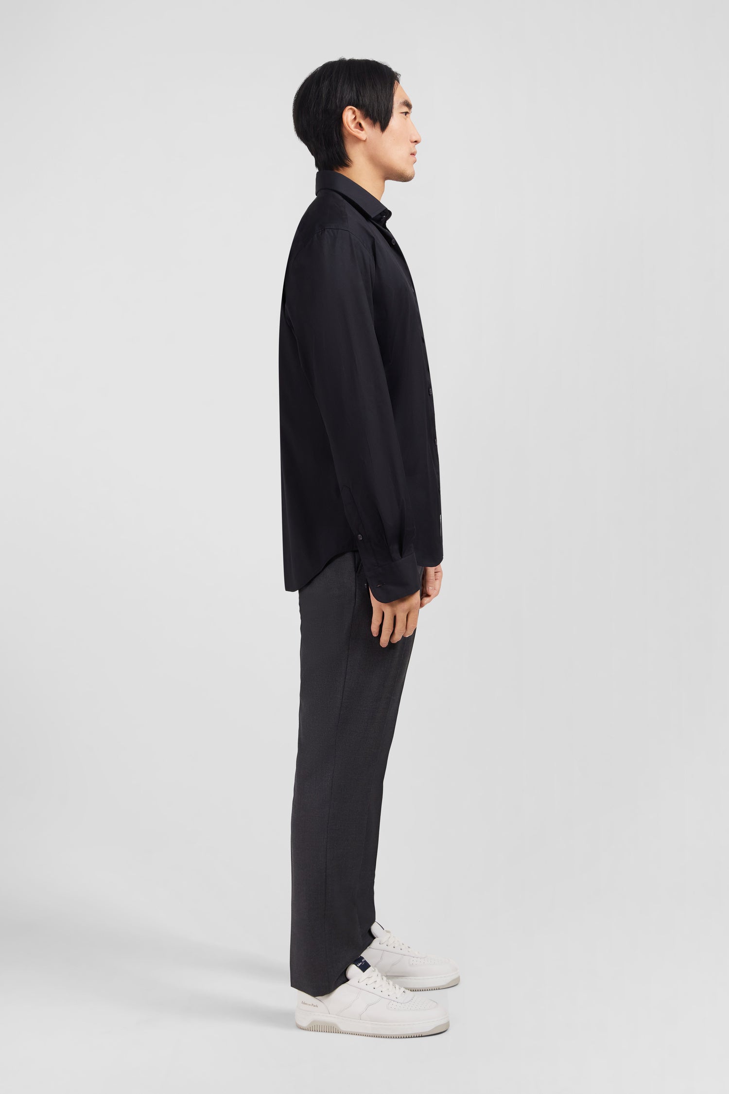 Chemise noir slim en popeline stretch