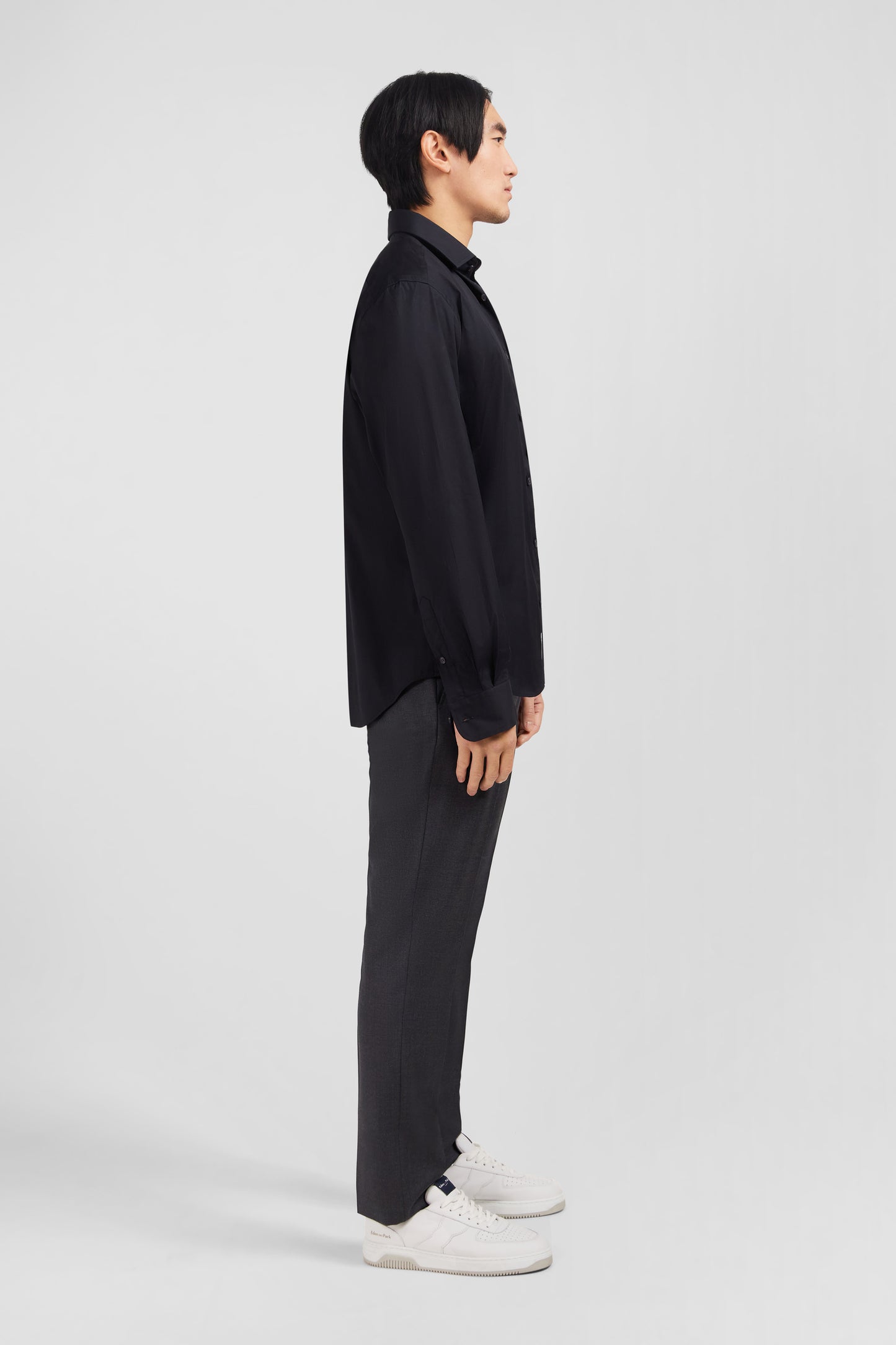 Chemise noir slim en popeline stretch