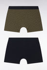 Lot de deux boxers unis et imprimés en jersey de coton stretch marine et kaki