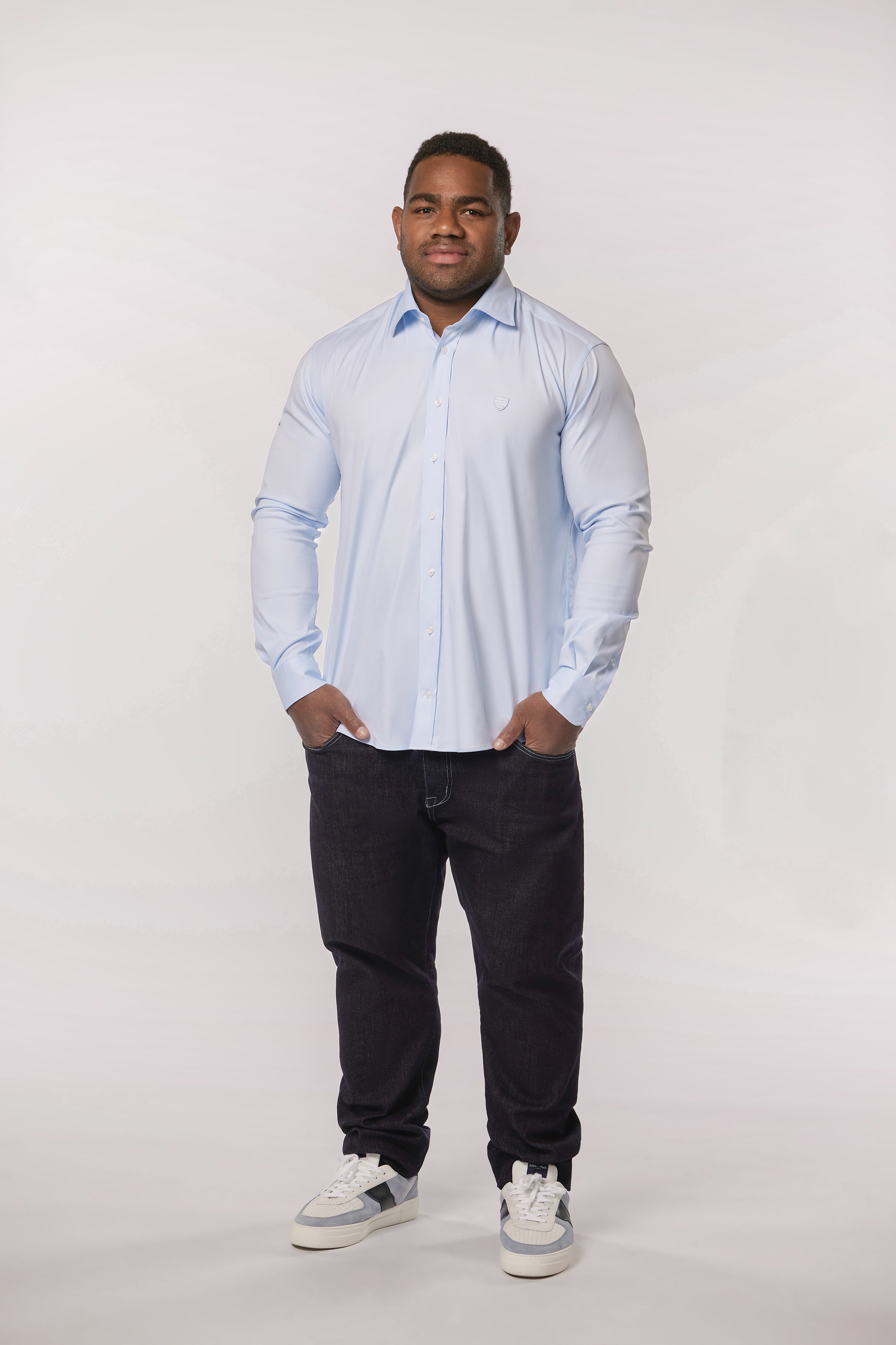 Chemise en coton stretch bleu ciel Eden Park x Racing 92