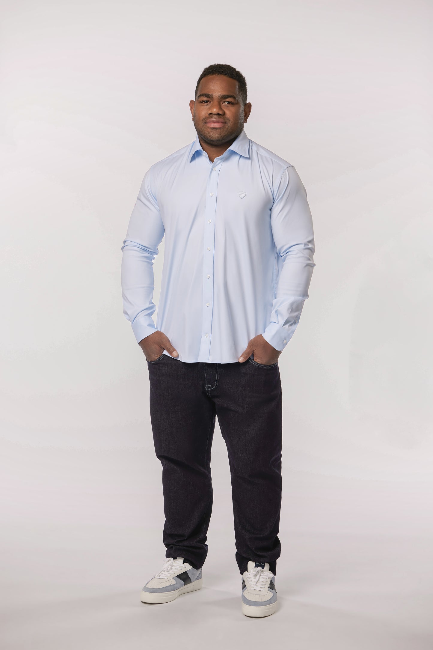 Chemise en coton stretch bleu ciel Eden Park x Racing 92