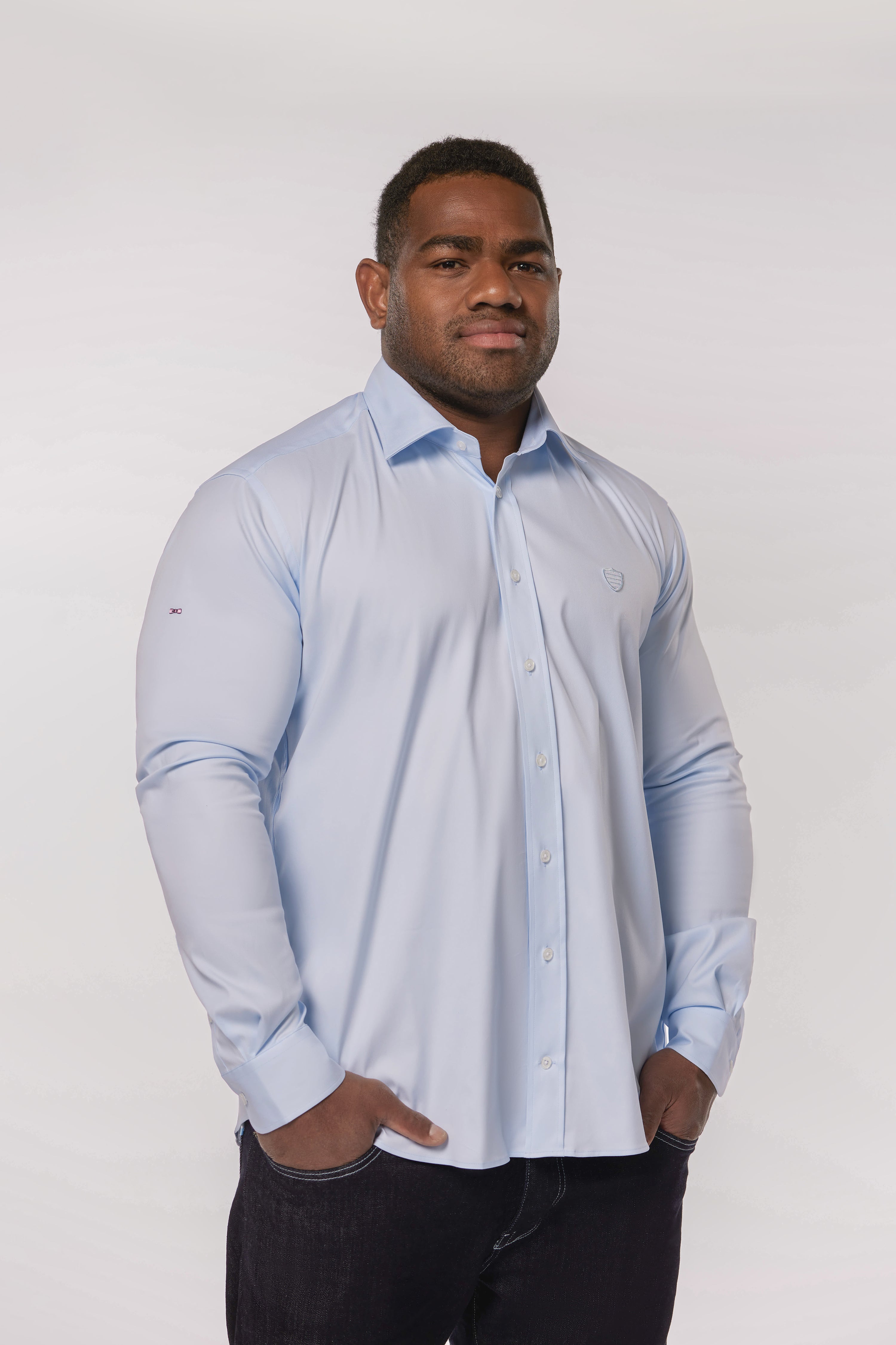 camisa de algodón stretch azul cielo Eden Park x Racing 92