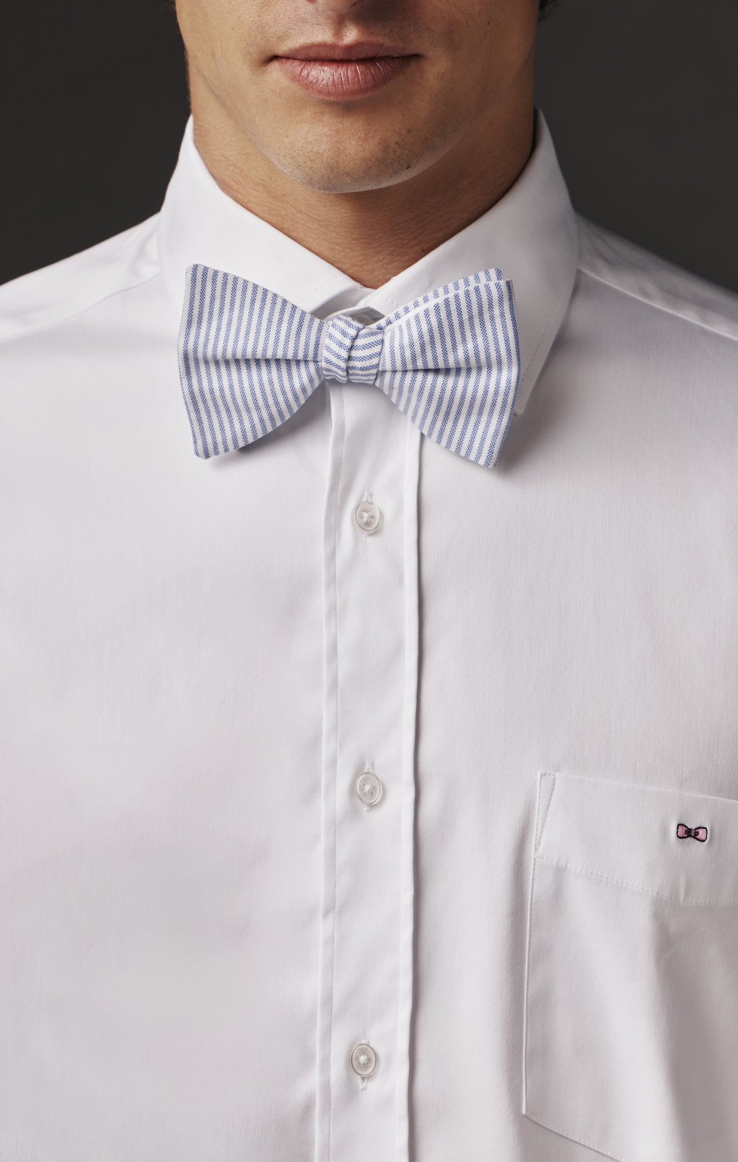 Nœud papillon rayé ciel et blanc upcyclé Pap'Atelier