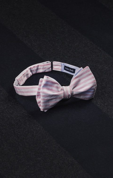 Nœud papillon rayé rose et blanc upcyclé Pap'Atelier - Image 2