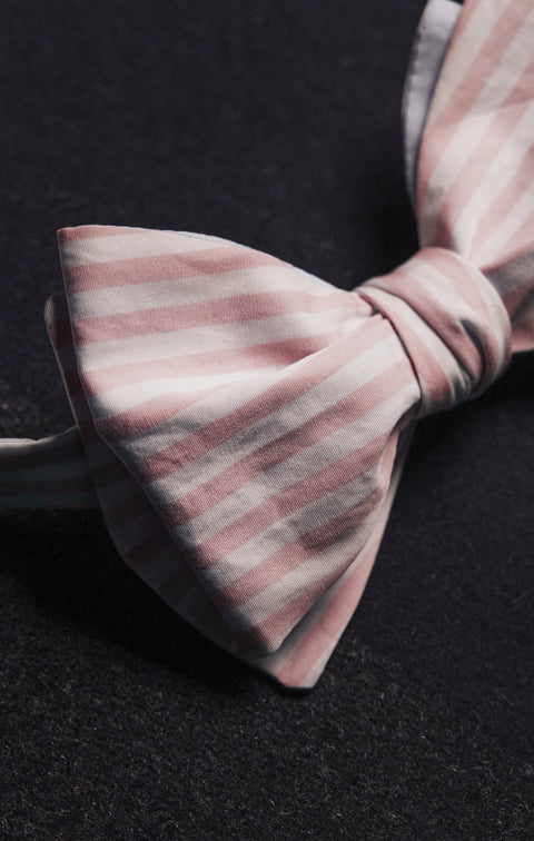 Nœud papillon rayé rose et blanc upcyclé Pap'Atelier - Image 3