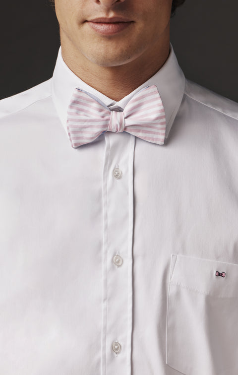 Nœud papillon rayé rose et blanc upcyclé Pap'Atelier - Image 1