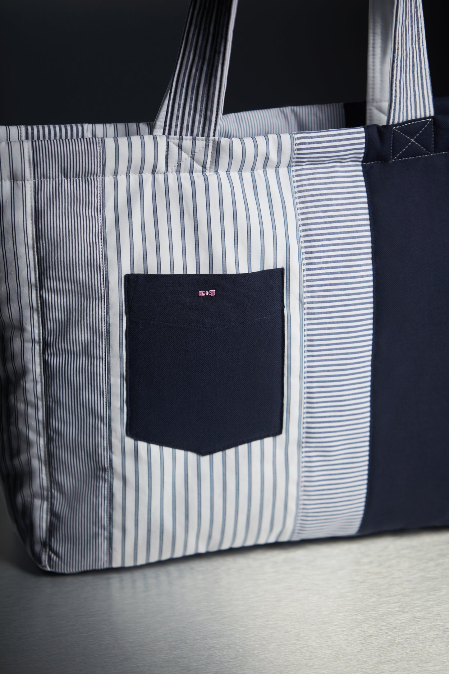 Sac cabas en patchwork de coton rayé upcyclé Pap'Atelier