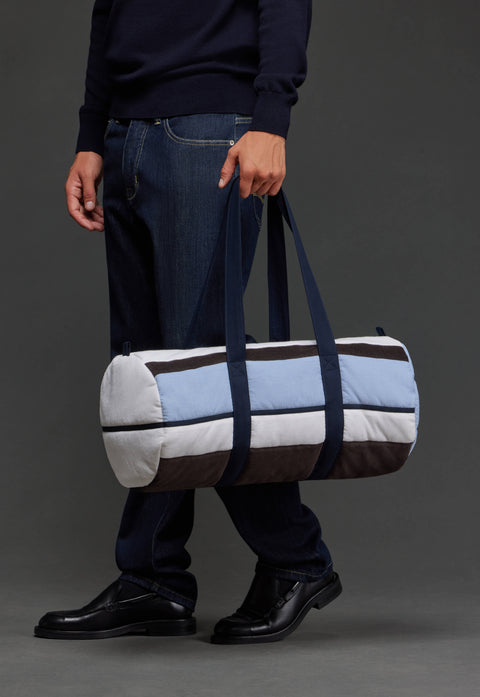 Sac polochon en velours rayé bleu upcyclé Pap'Atelier - Image 1