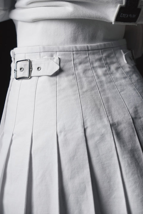 Jupe kilt plissée blanche à galon rayé Pap'atelier - Image 2