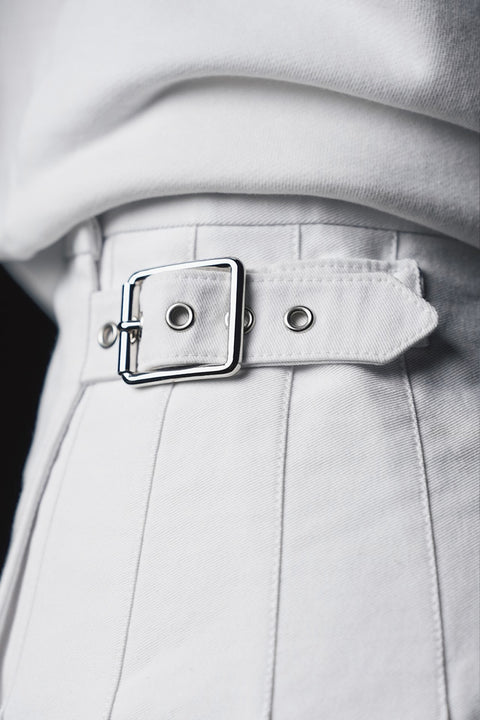 Jupe kilt plissée blanche à galon rayé Pap'atelier - Image 3