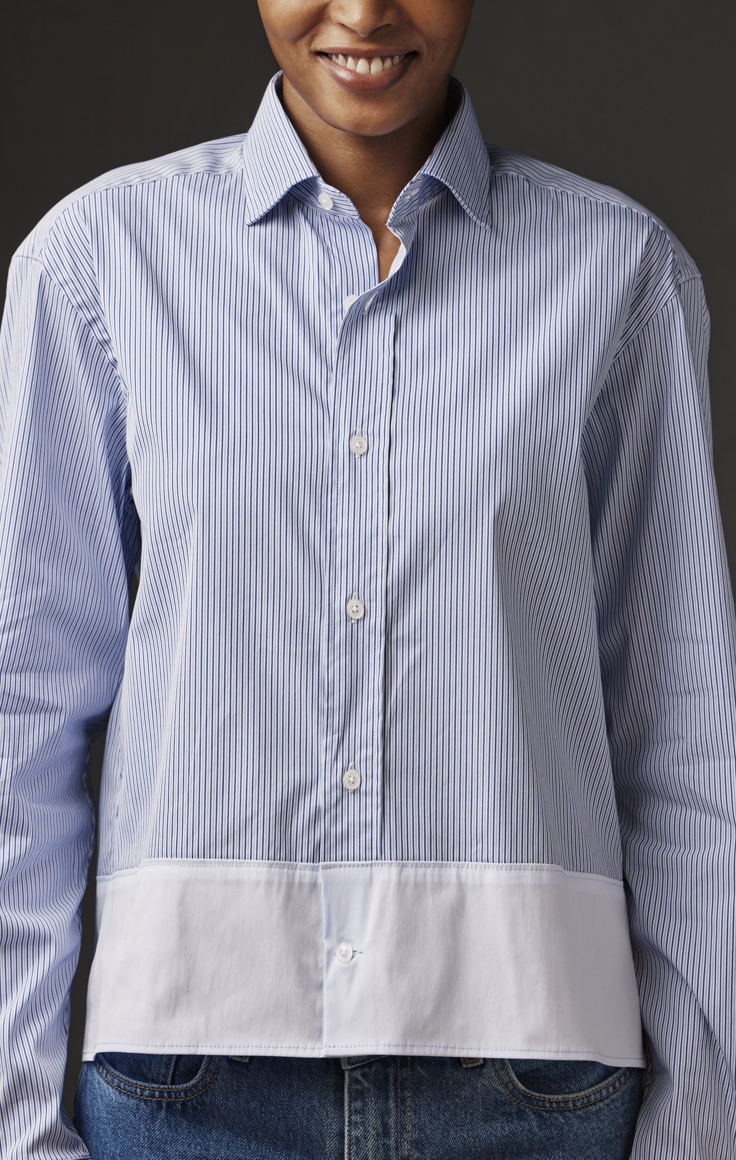 Chemise en coton rayé bleue et blanche upcyclée Pap'Atelier