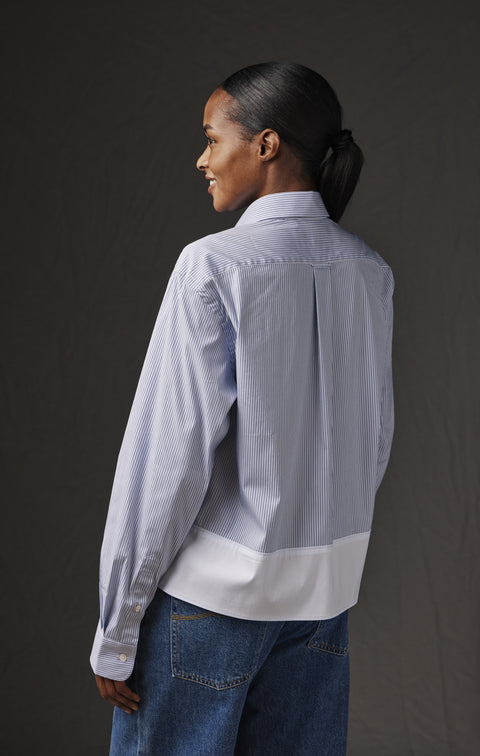 Chemise en coton rayé bleue et blanche upcyclée Pap'Atelier - Image 2