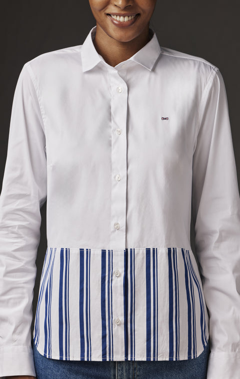Chemise en popeline de coton blanche et patchwork rayé upcyclée Pap'Atelier - Image 3