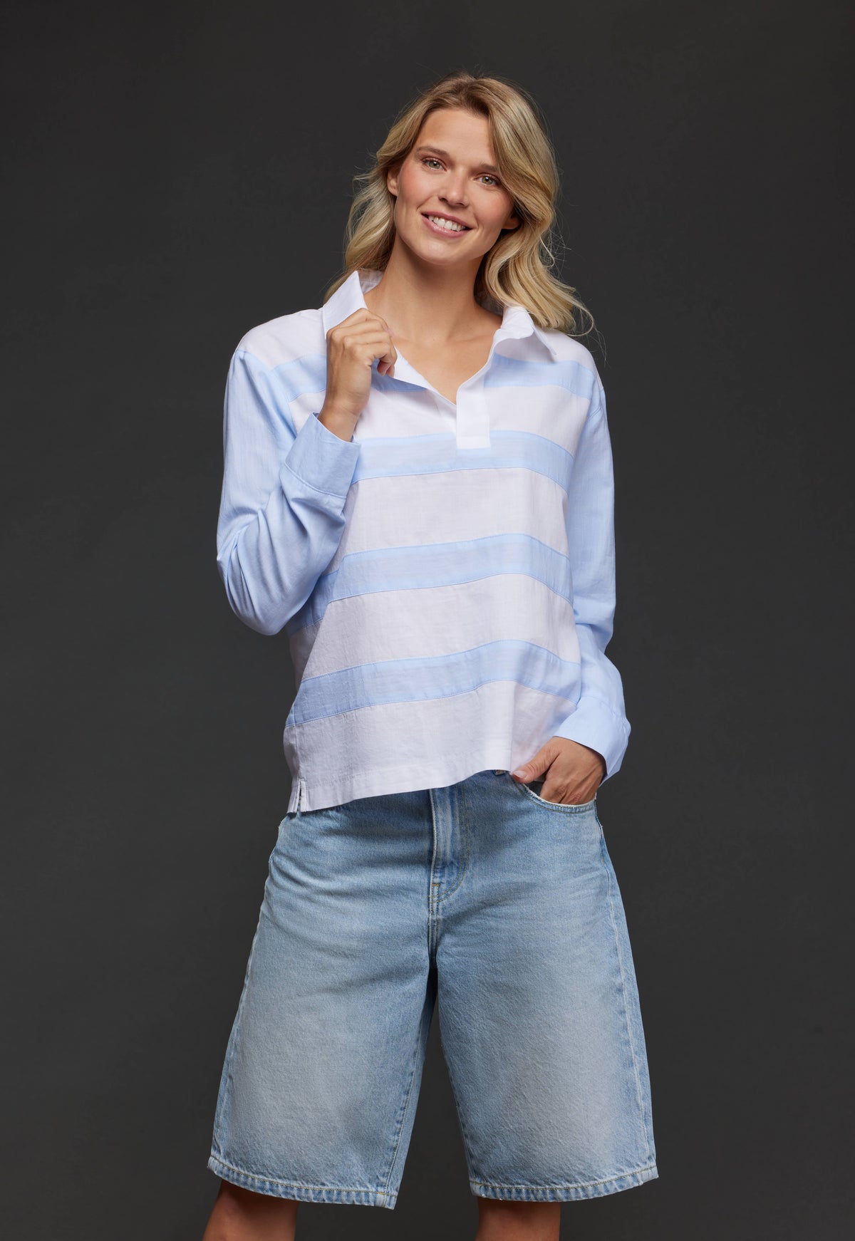 Tunique maillot en coton rayé blanc et bleu upcyclée Pap'Atelier