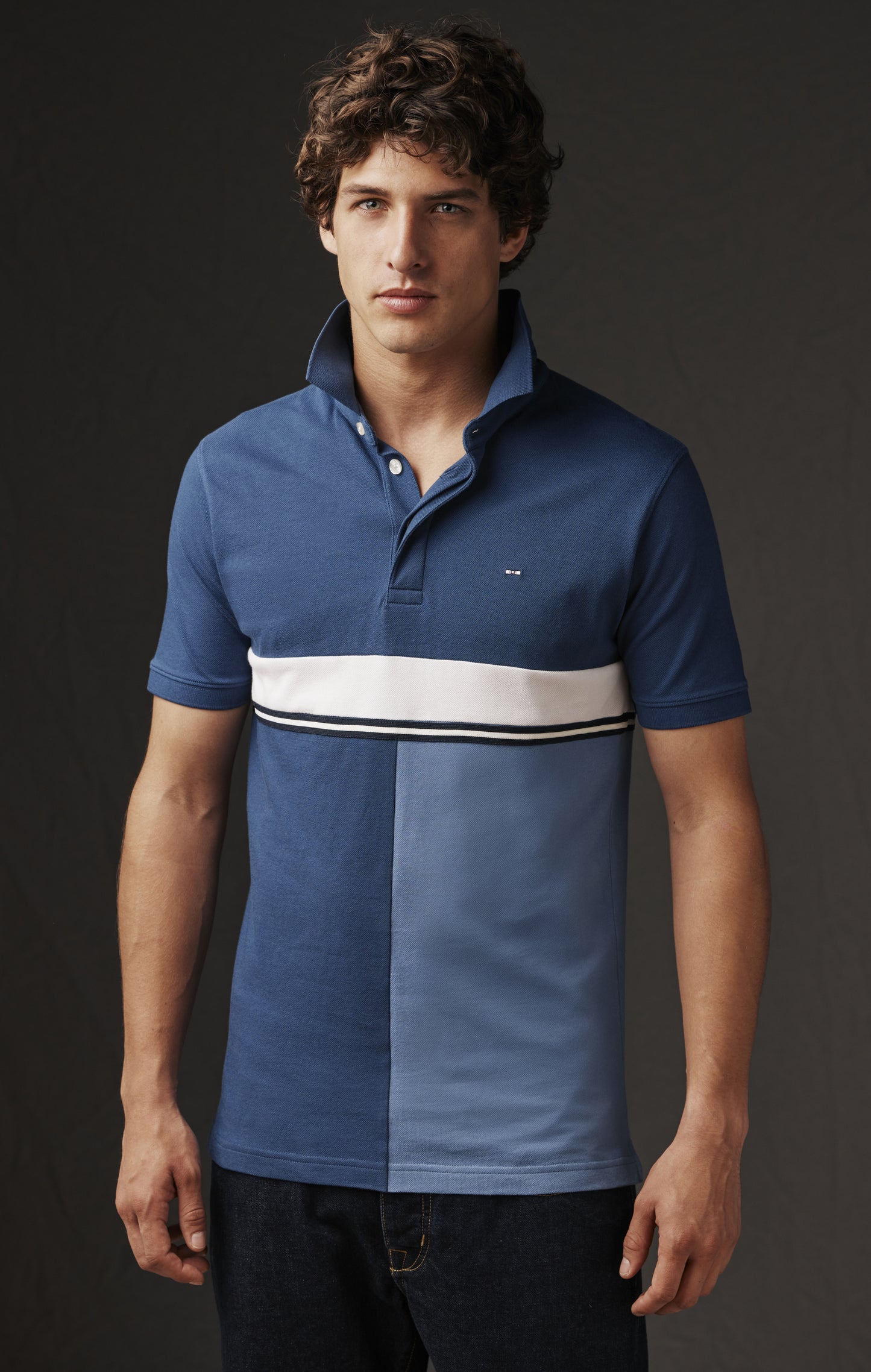 Maillot marine et bleu en patchwork de jersey upcyclé Pap'Atelier