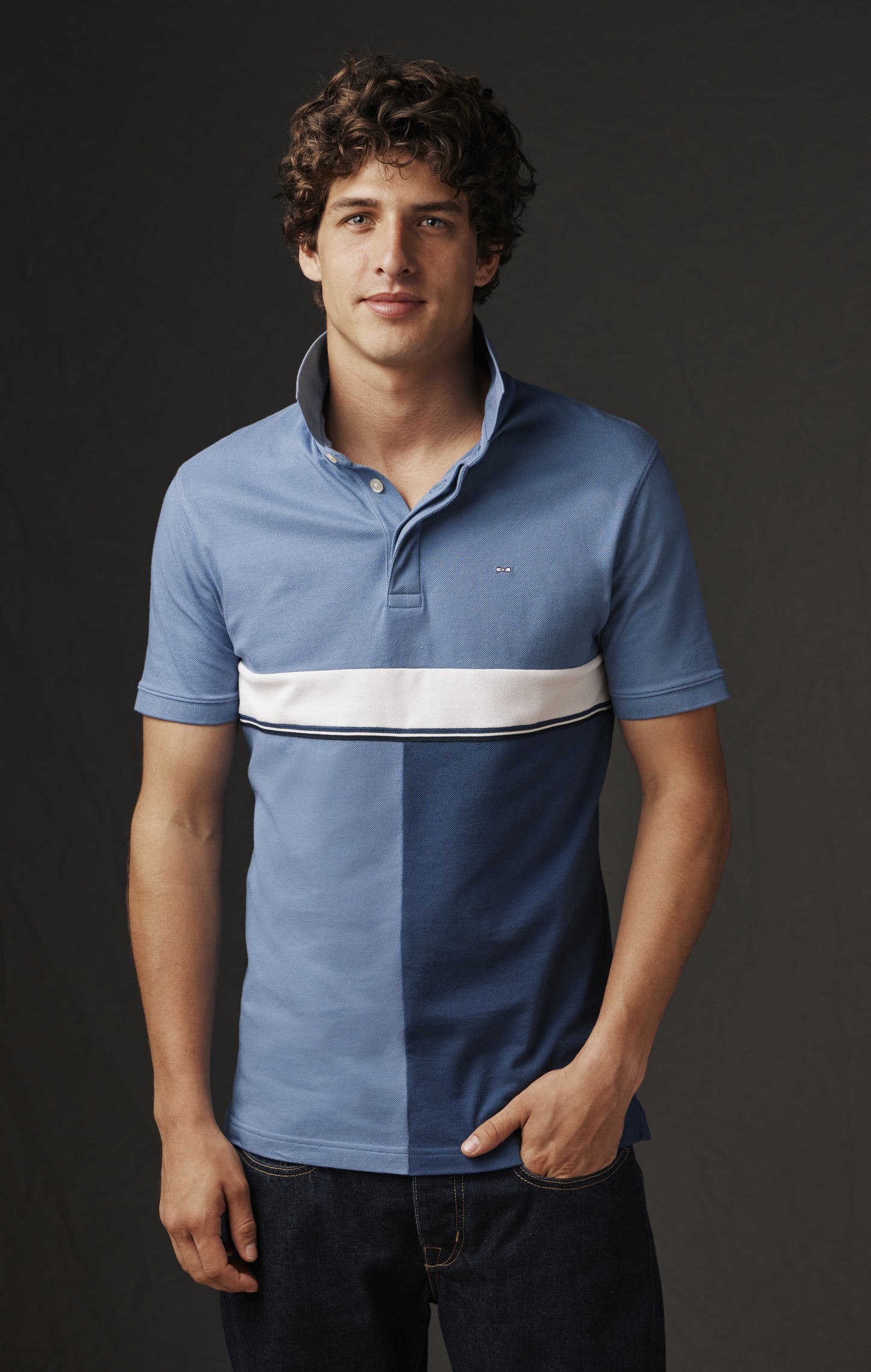 Maillot bleu et marine en patchwork de jersey upcyclé Pap'Atelier