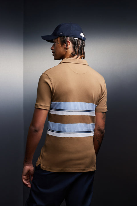Maillot en coton camel à rayures ciel coupé cousu upcyclé Pap'Atelier - Image 3