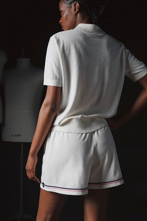 Short blanc taille élastique Pap'atelier à galons rayés et écusson - Image 2