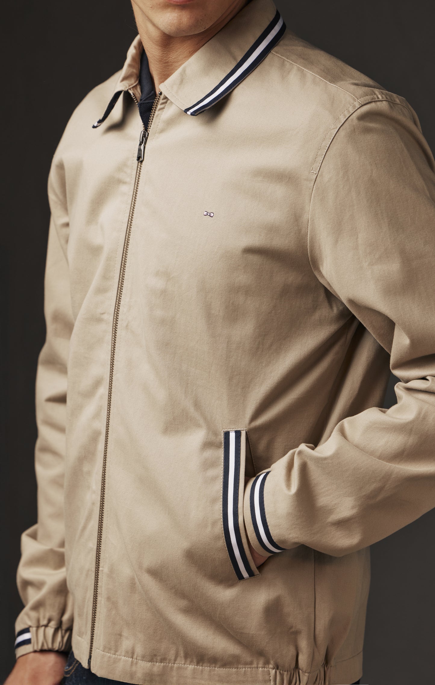 Blouson en coton beige upcyclé à galons rayés Pap'Atelier