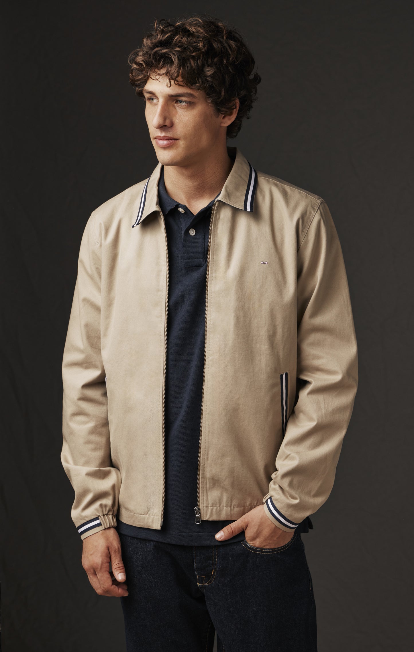 Blouson en coton beige upcyclé à galons rayés Pap'Atelier