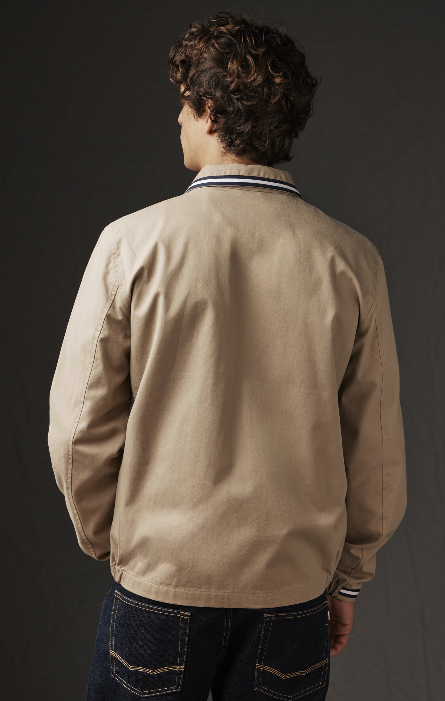 Blouson en coton beige upcyclé à galons rayés Pap'Atelier