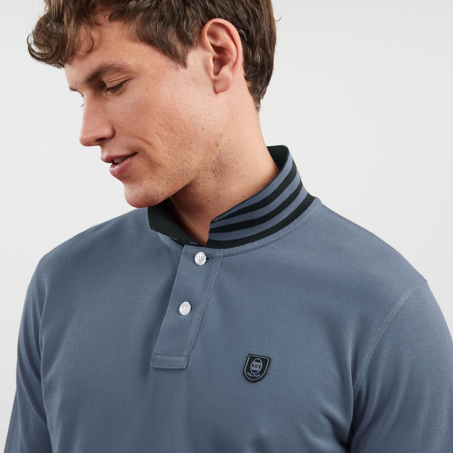 Grey-blue long-sleeved polo shirt