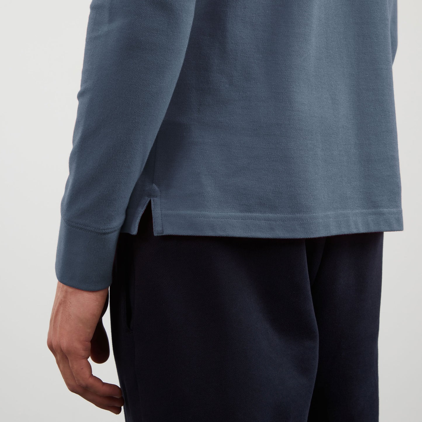 Grey-blue long-sleeved polo shirt