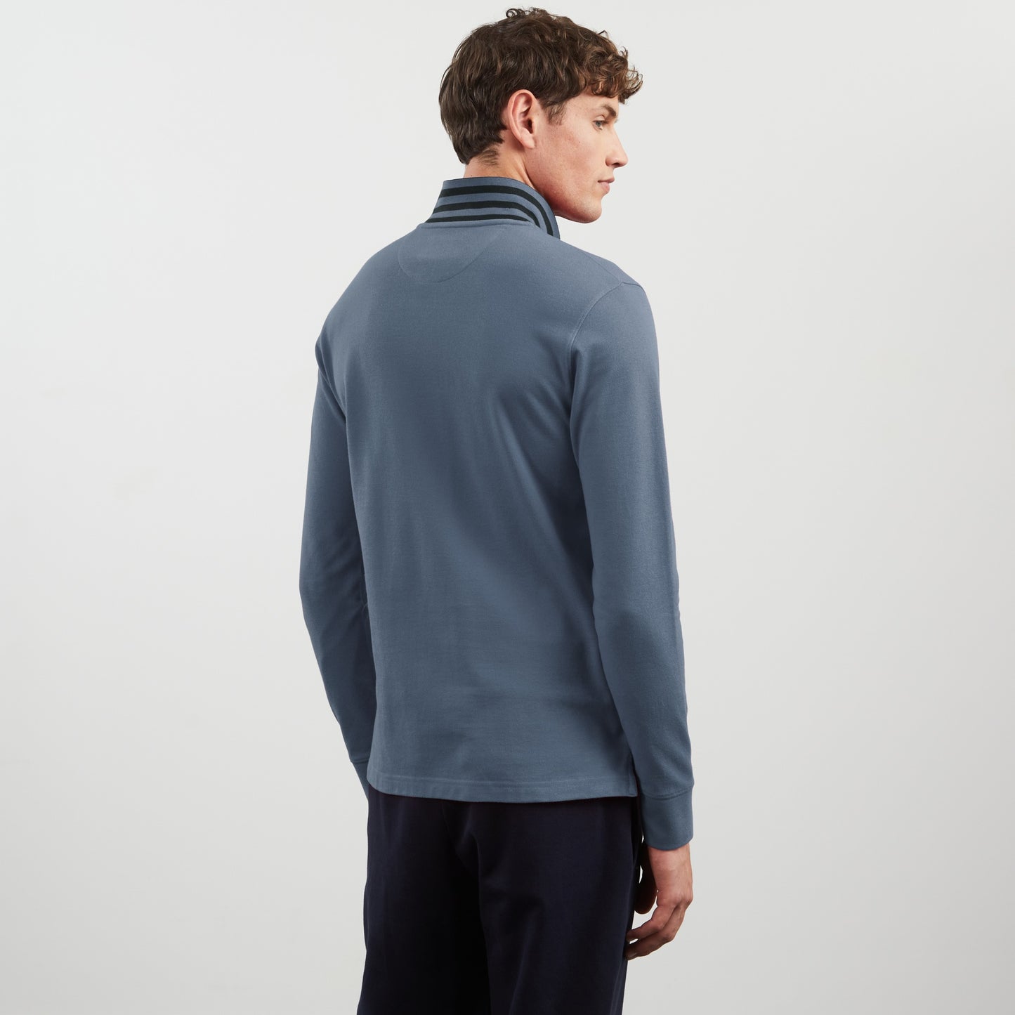 Grey-blue long-sleeved polo shirt