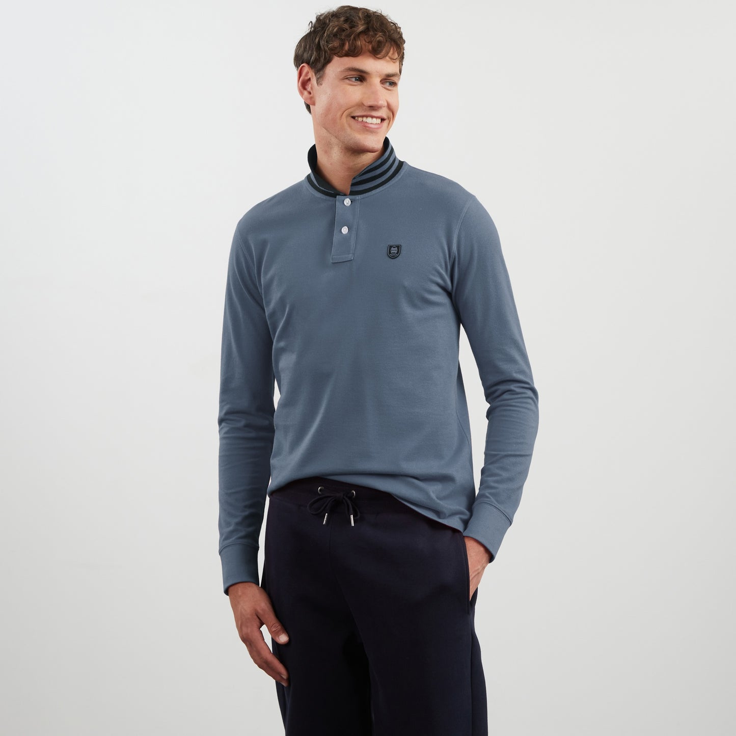 Grey-blue long-sleeved polo shirt