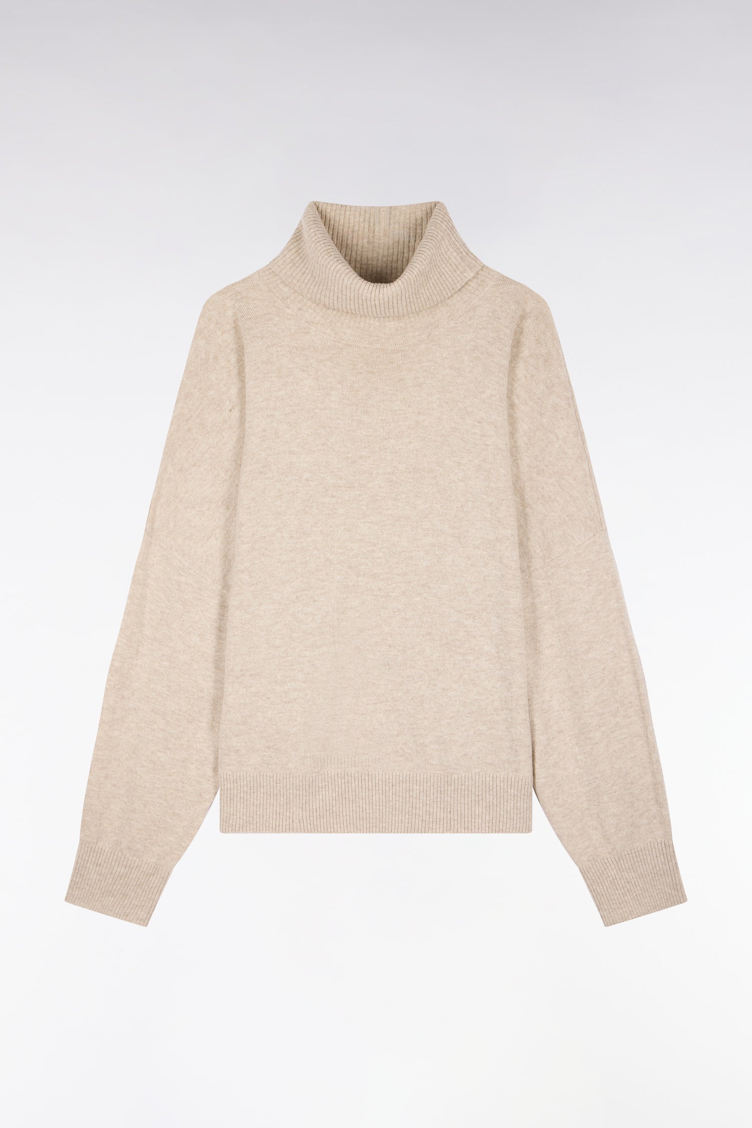 Pull col roulé en laine vierge et cachemire beige