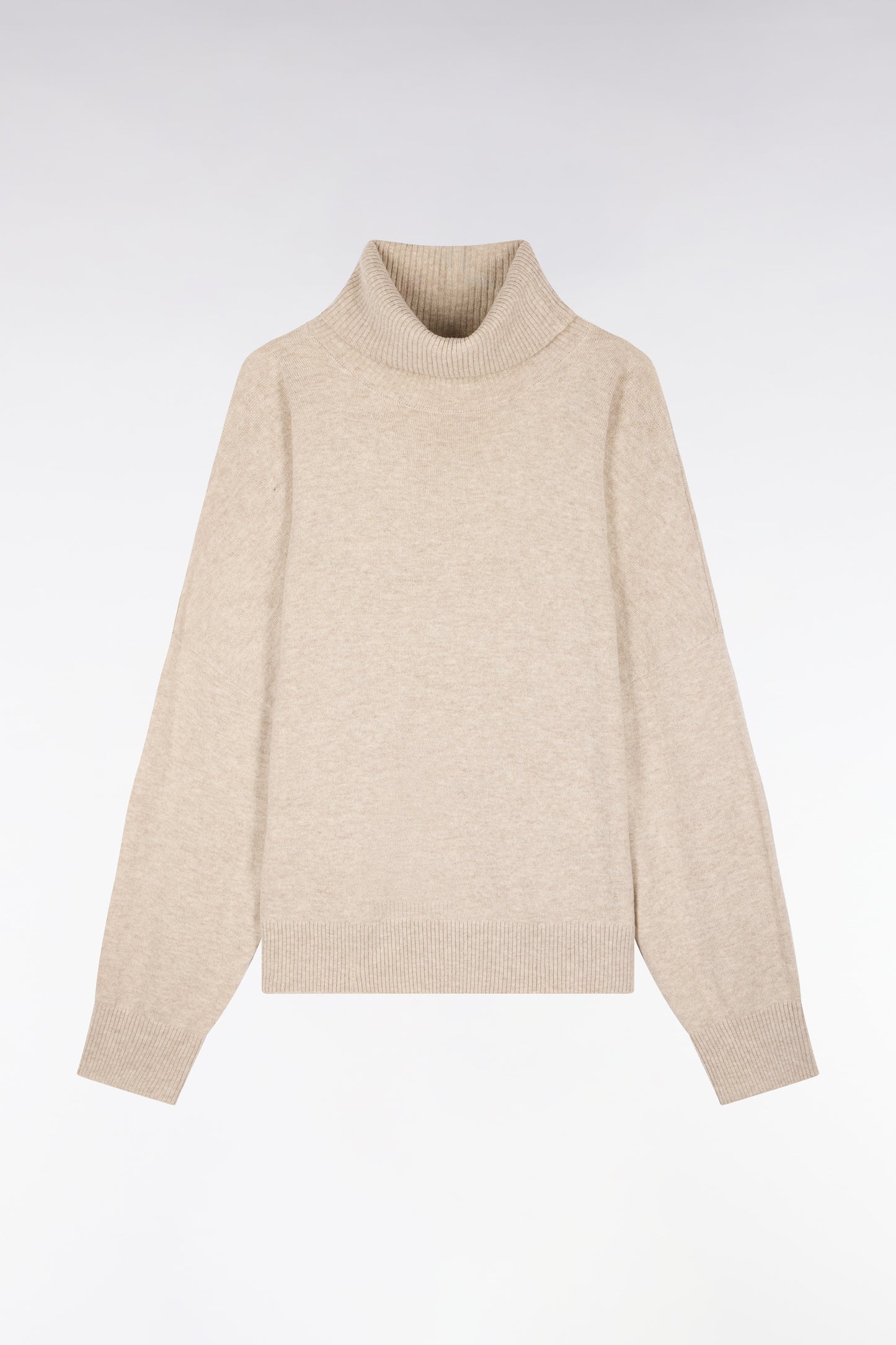 Pull col roulé en laine vierge et cachemire beige