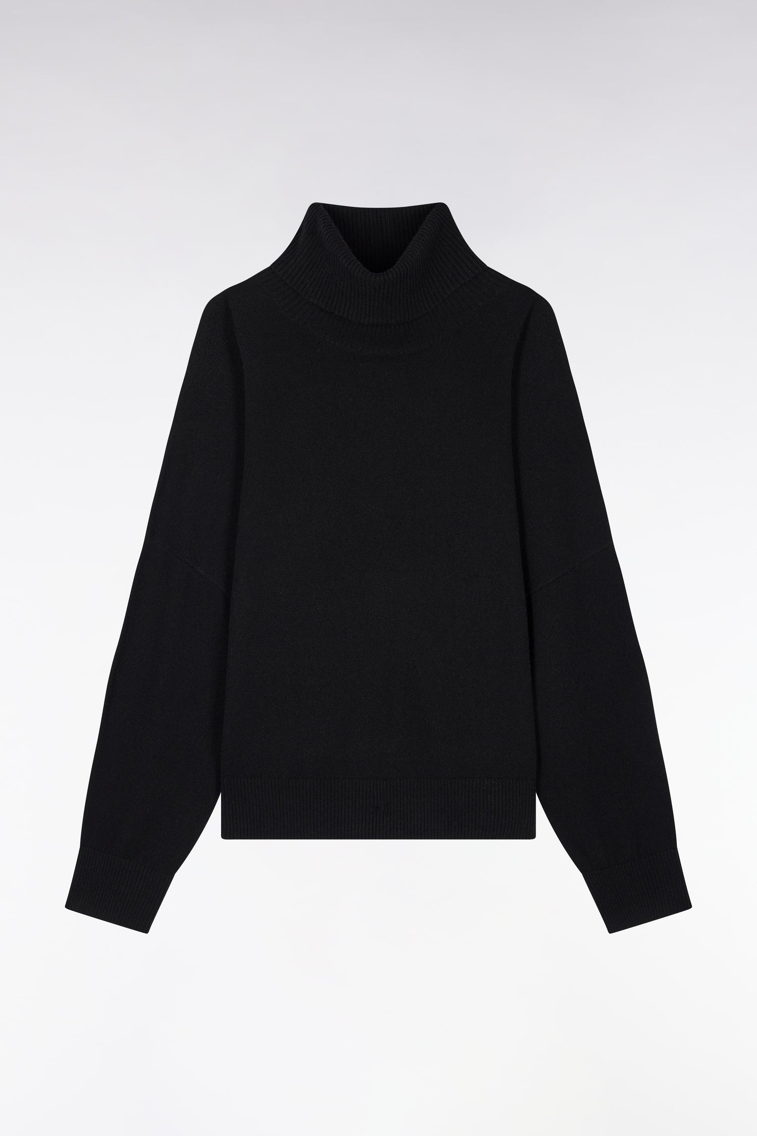 Pull col roulé en laine vierge et cachemire noir