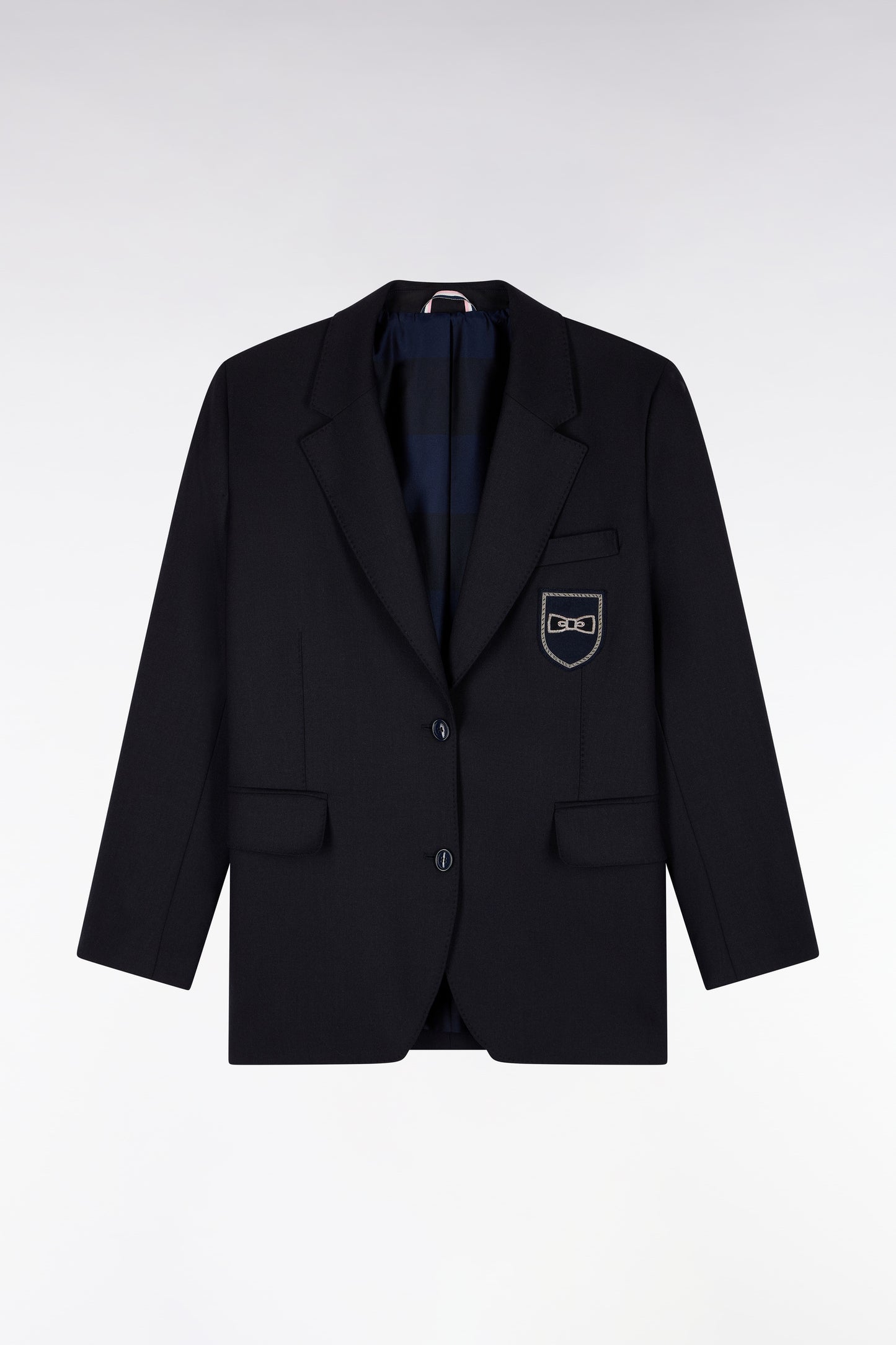 Veste blazer marine coupe oversized badge écusson