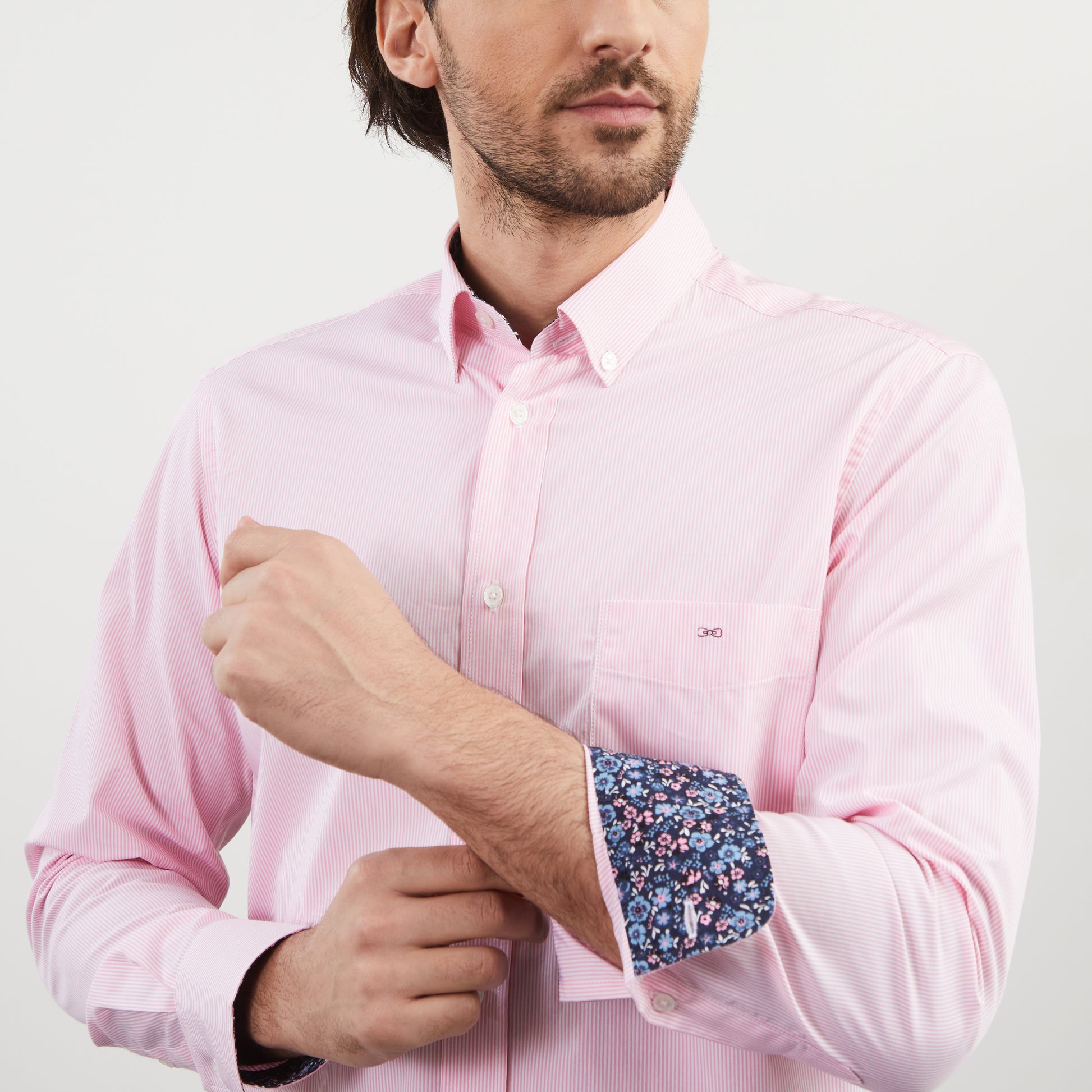 Chemise en coton sans-repassage rose à rayures