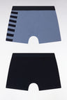 Lot de deux boxers en jersey de coton stretch marine et gris détails cerclés