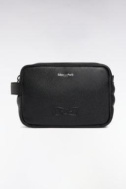 Trousse de toilette en cuir grainé noir - Image 1